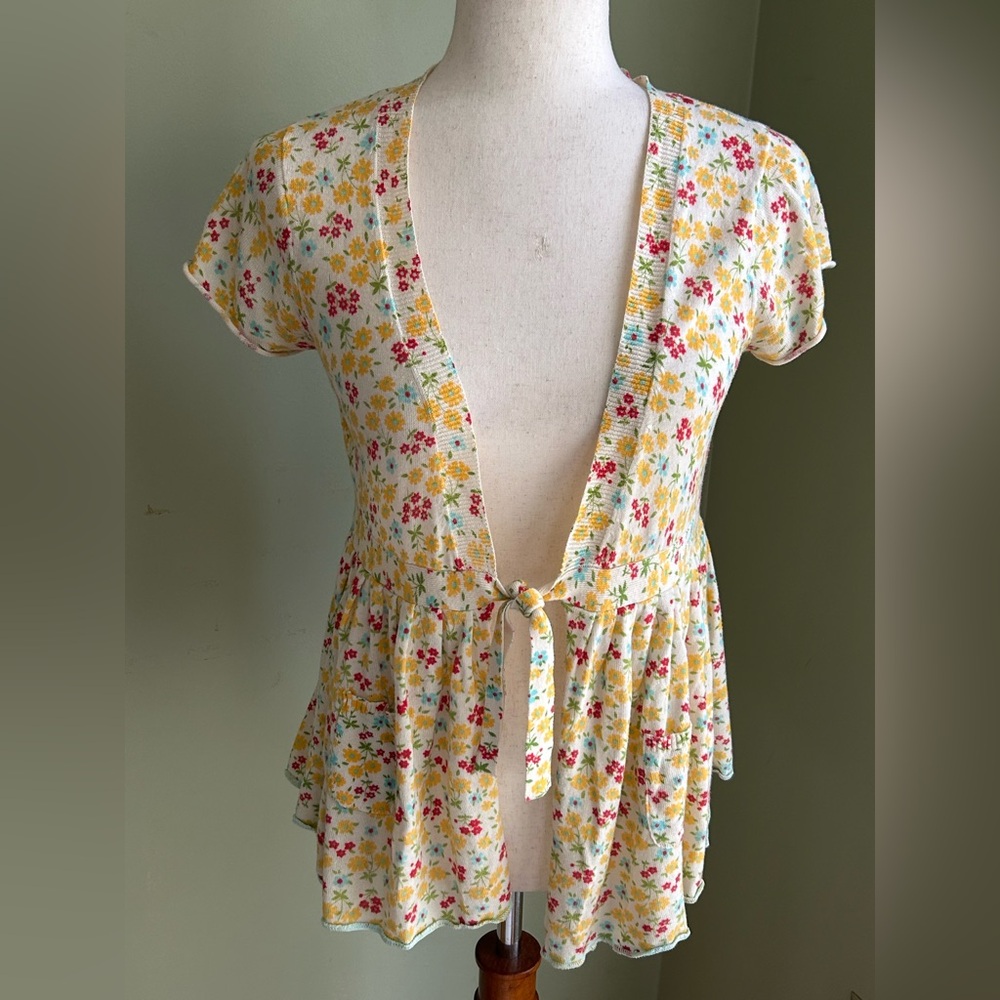 Free People Yellow Floral Tie-Front Cardigan